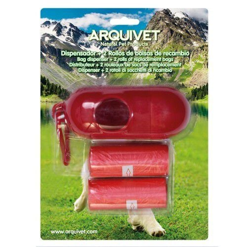 Dispensador + 30 bolsas de basura de recambio para excrementos color Rojo