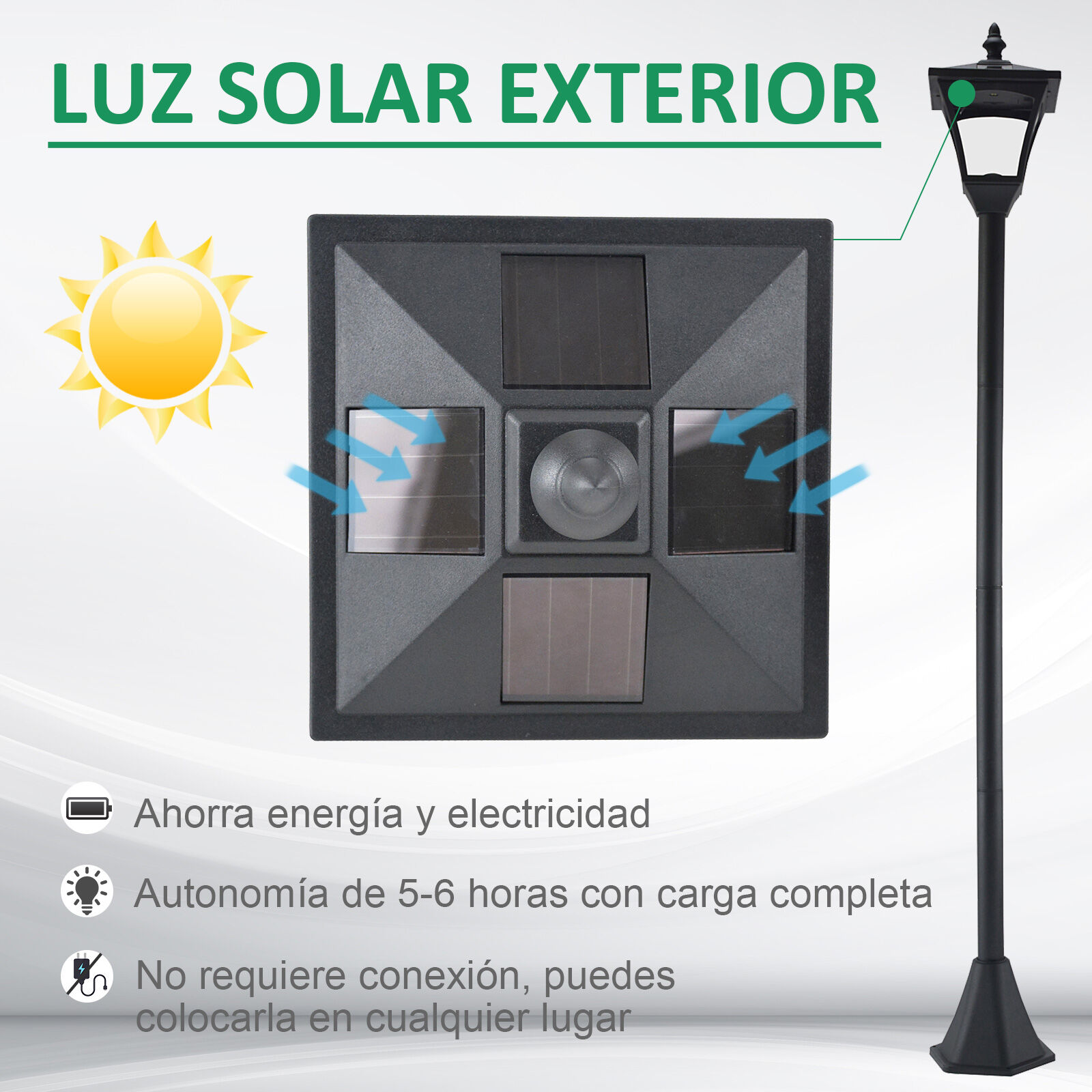 Outsunny Farol Solar negro IP44  para Exteriores thumbnail