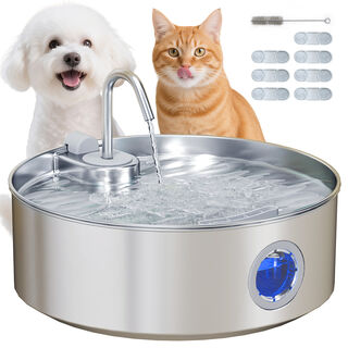 PawHut Fuente para Gatos de Acero Inoxidable 7L Bebedero Gatos Grande Silencioso Fuente de Agua para Mascotas Automático con Sistema de Filtros Luz LED y Bomba Súper Silenciosa