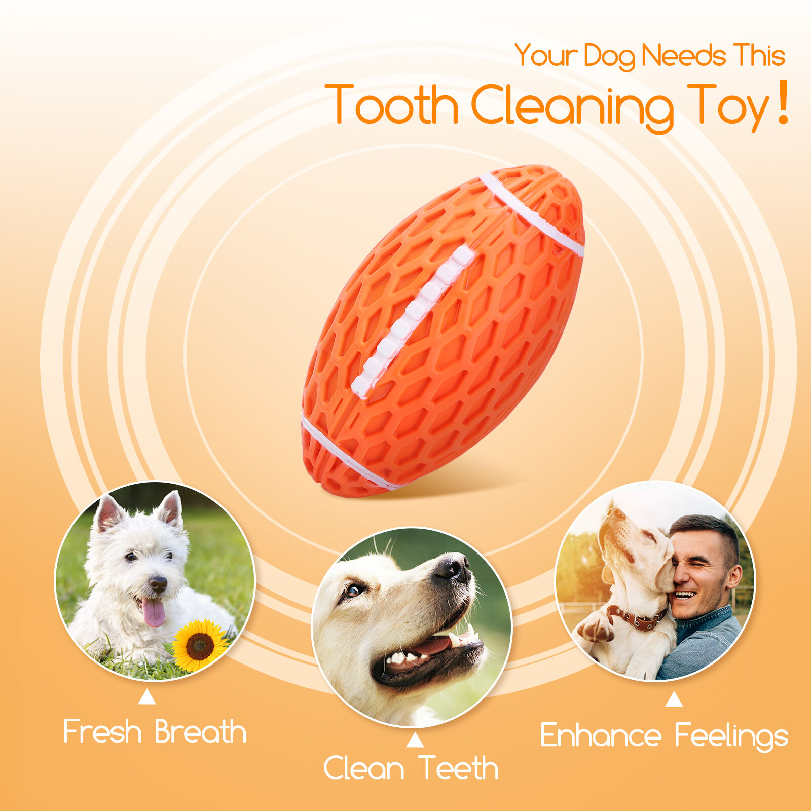 Nobleza Pelota Perros con Sonido, Pelota de Juguete para Perros Interactivo, Squeak Juguetes para Perro Rugby, Pelota Perro Masticar, Pelota Perro Indestructible de Caucho Natural, L10.3*W5.6CM, , large Imagen numero 2