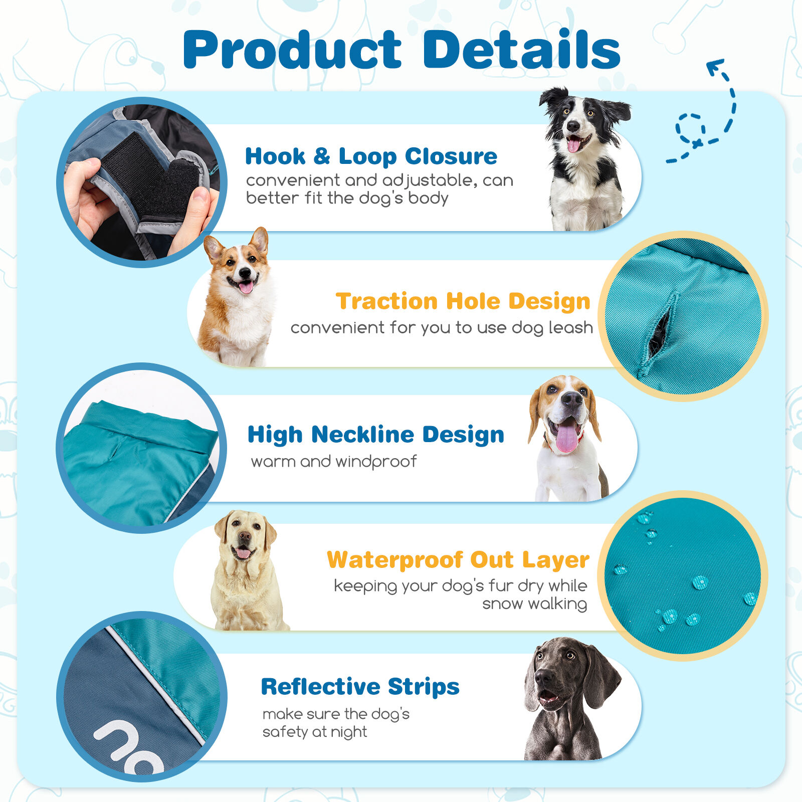 Nobleza Abrigo para Perro Impermeable, Chaquetas Abrigada de Invierno para Perros Mediano Grande, Ropa Reflectante para Perros, Chaleco para Perros Resistente al Viento (Azul, XL), , large Imagen numero 3