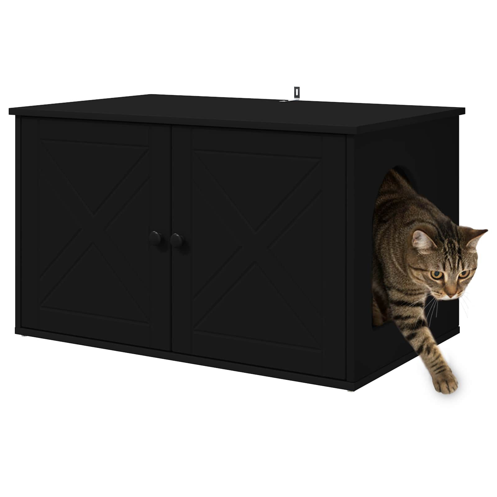 vidaXL Casa para Gatos Negro 85 x 55 x 50,5 cm Madera de ingenier&iacute;a, , large Imagen numero 3