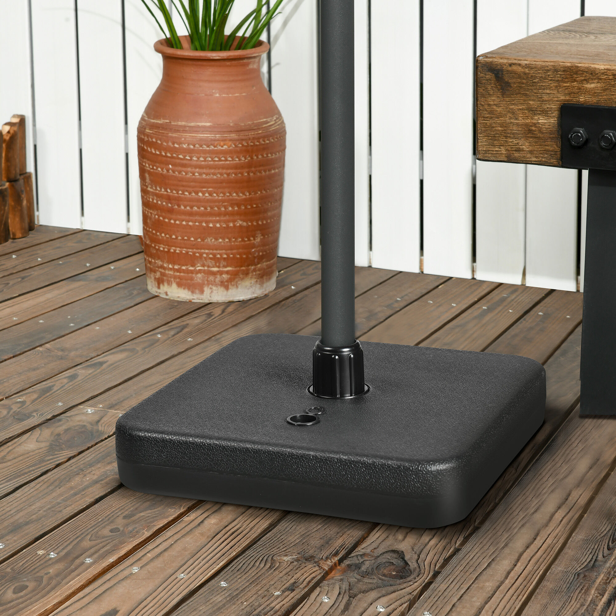 Outsunny Base de Sombrilla de Jard&iacute;n Soporte de Sombrilla Cuadrado Peso 1 kg M&aacute;stil hasta &Oslash;32-38 mm Rellenable de Arena 12 kg y Agua 9L 38x38x12 cm Negro, , large Imagen numero 2