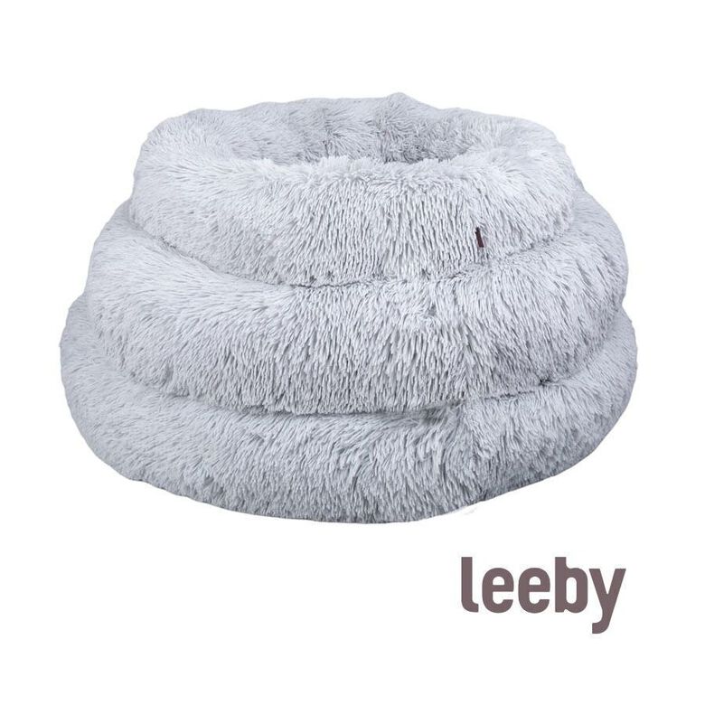 Leeby Cama Redonda Antiestrés de Pelo Gris para perros thumbnail