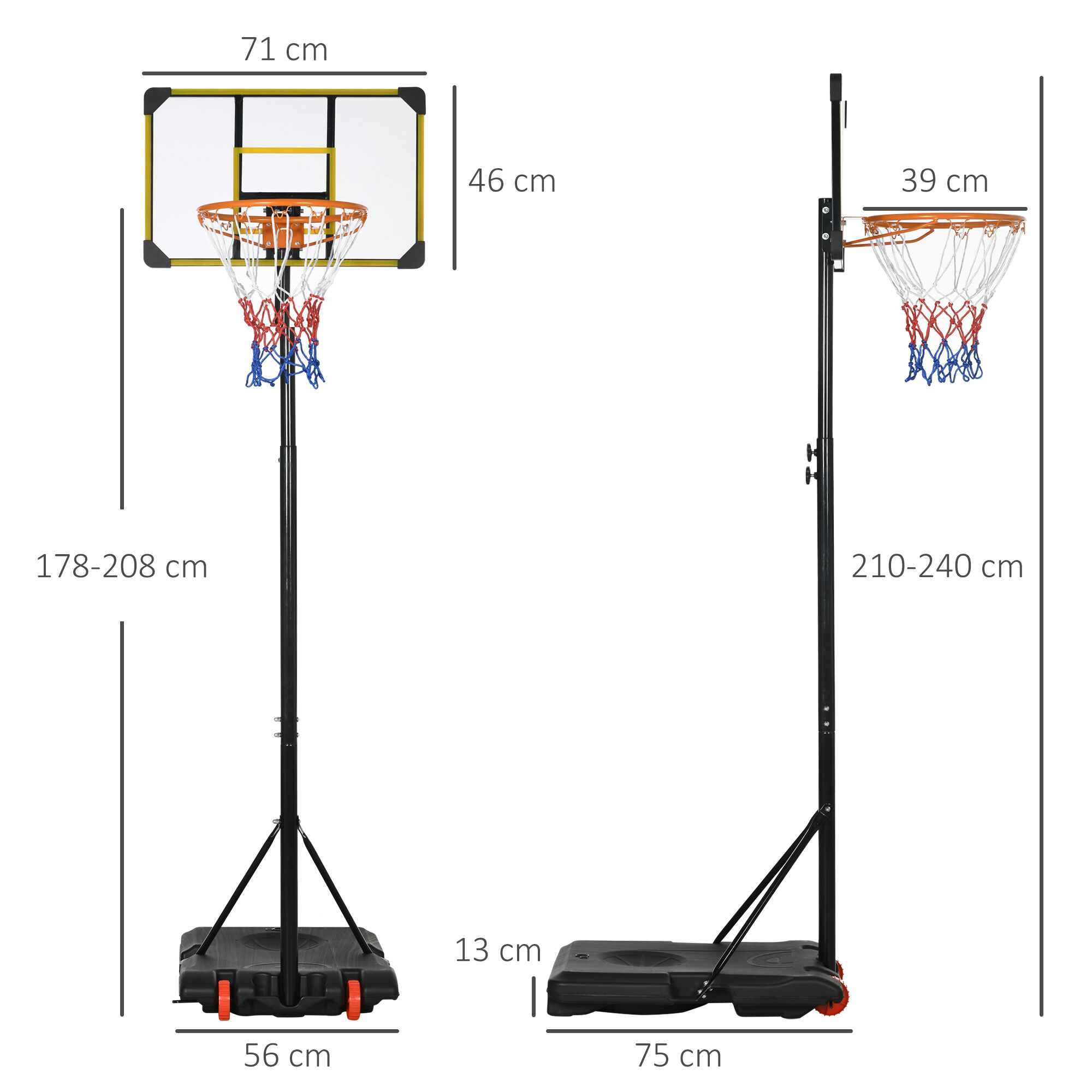 SPORTNOW Canasta de Baloncesto ajustable Amarilla para interior y exterior, , large Imagen numero 3