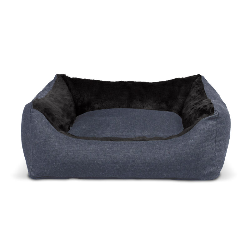 Gauty Cama Rectangular para Perros y Gatos  Denim y pelo - Azul y negro, , large Imagen numero 1