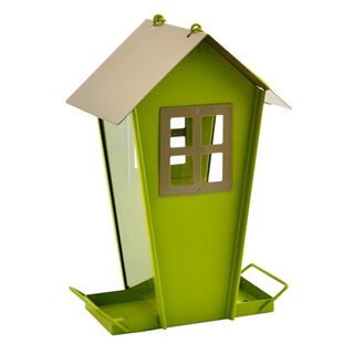 Comedero con diseño de casa para pájaros color Verde