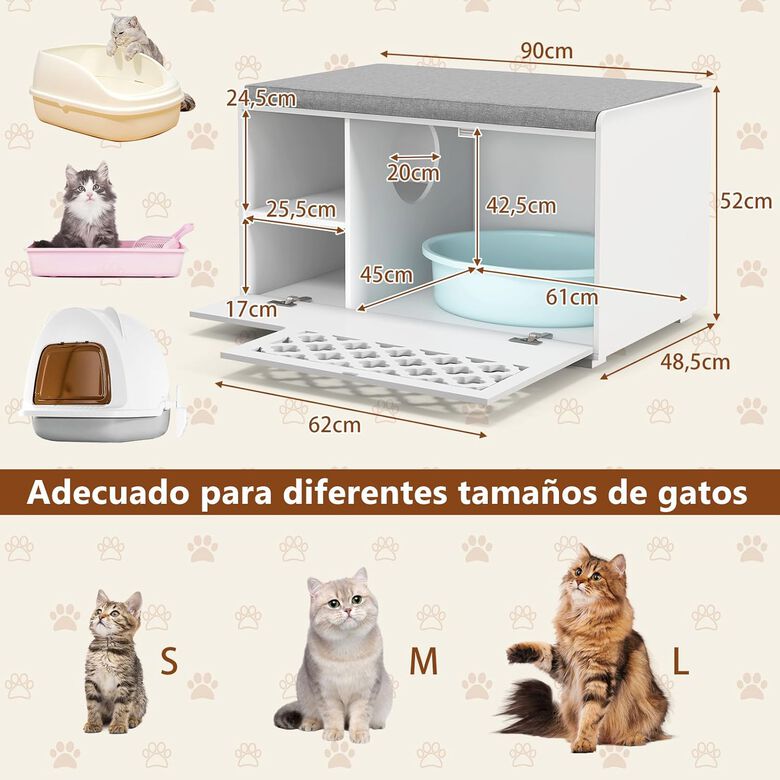 COSTWAY Banco con Arenero y Cojín Extraíble, Mueble Ocultador de Arenero para gatos thumbnail