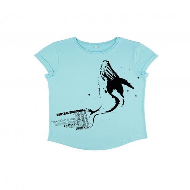 Animal totem camiseta manga corta algodón orgánico ballena turquesa para mujer, , large image number null