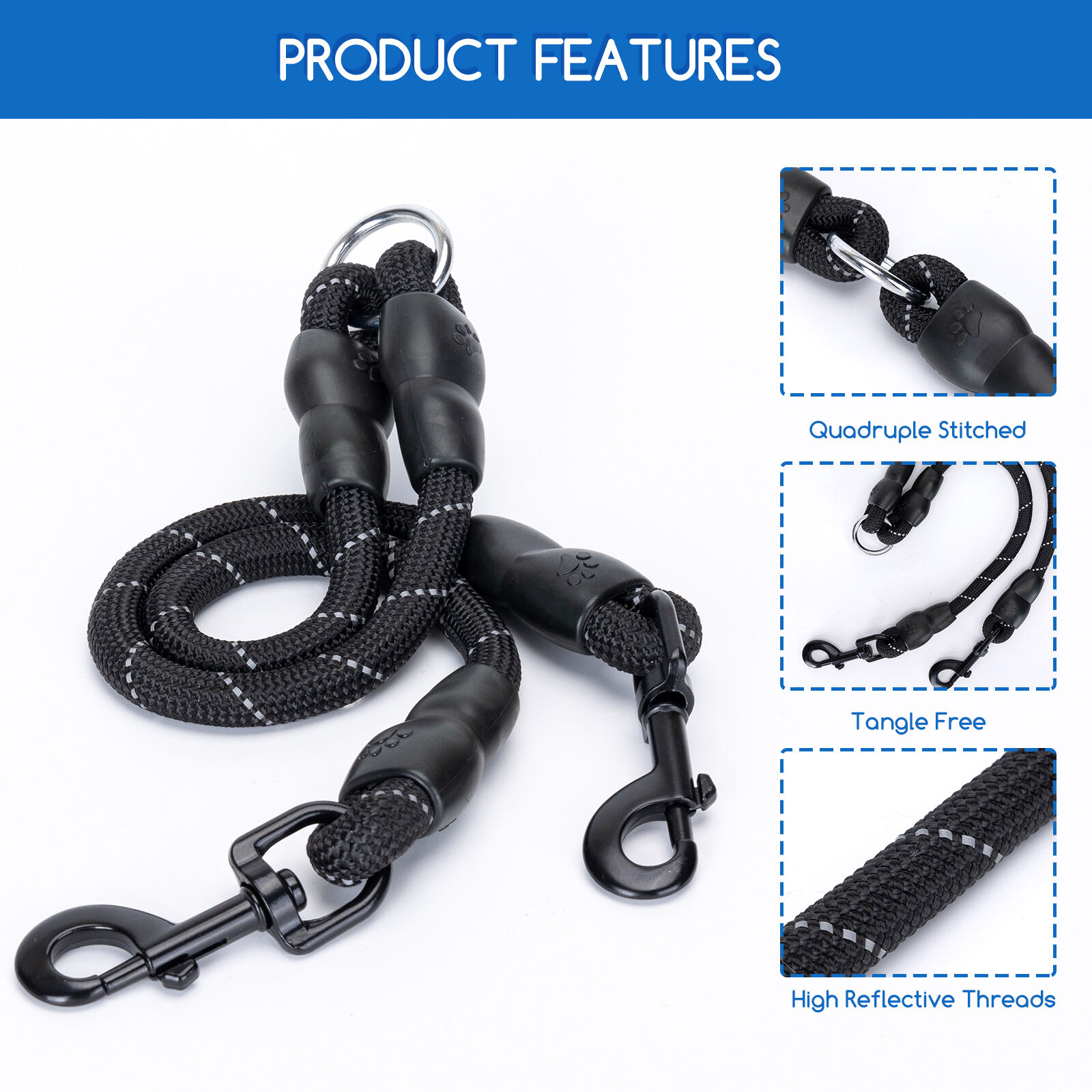 Nobleza Correa Double para Perros Nylon Redonda, Sin Enredos Rotaci&oacute;n Giratoria de 360&deg;, para Perros Grandes y Medianos Peque&ntilde;os, , large Imagen numero 3