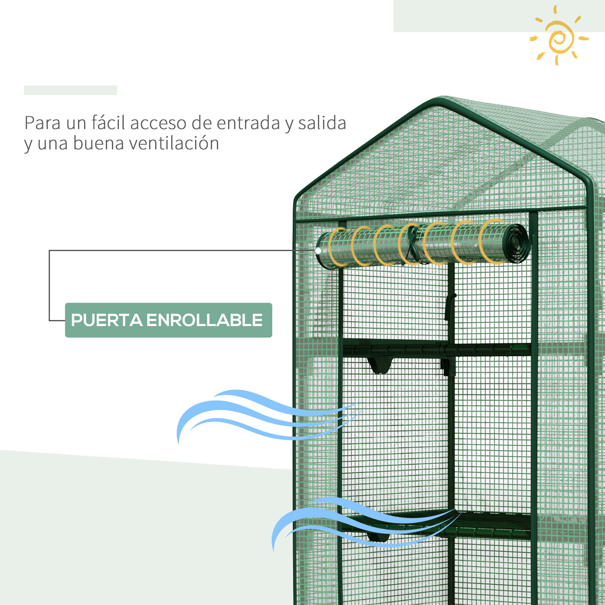 Outsunny Invernadero de Terraza con 4 Estantes de Alambre y Puerta Enrollable Invernadero de Jardiner&iacute;a para Macetas Plantas Flores Jard&iacute;n Exterior 69x49x158 cm Verde, , large Imagen numero 4