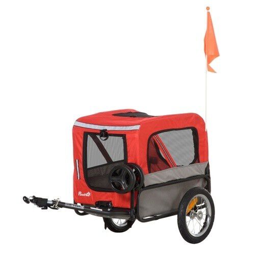 PawHut carrito remolque de bicicleta rojo para perros, , large Imagen numero 1