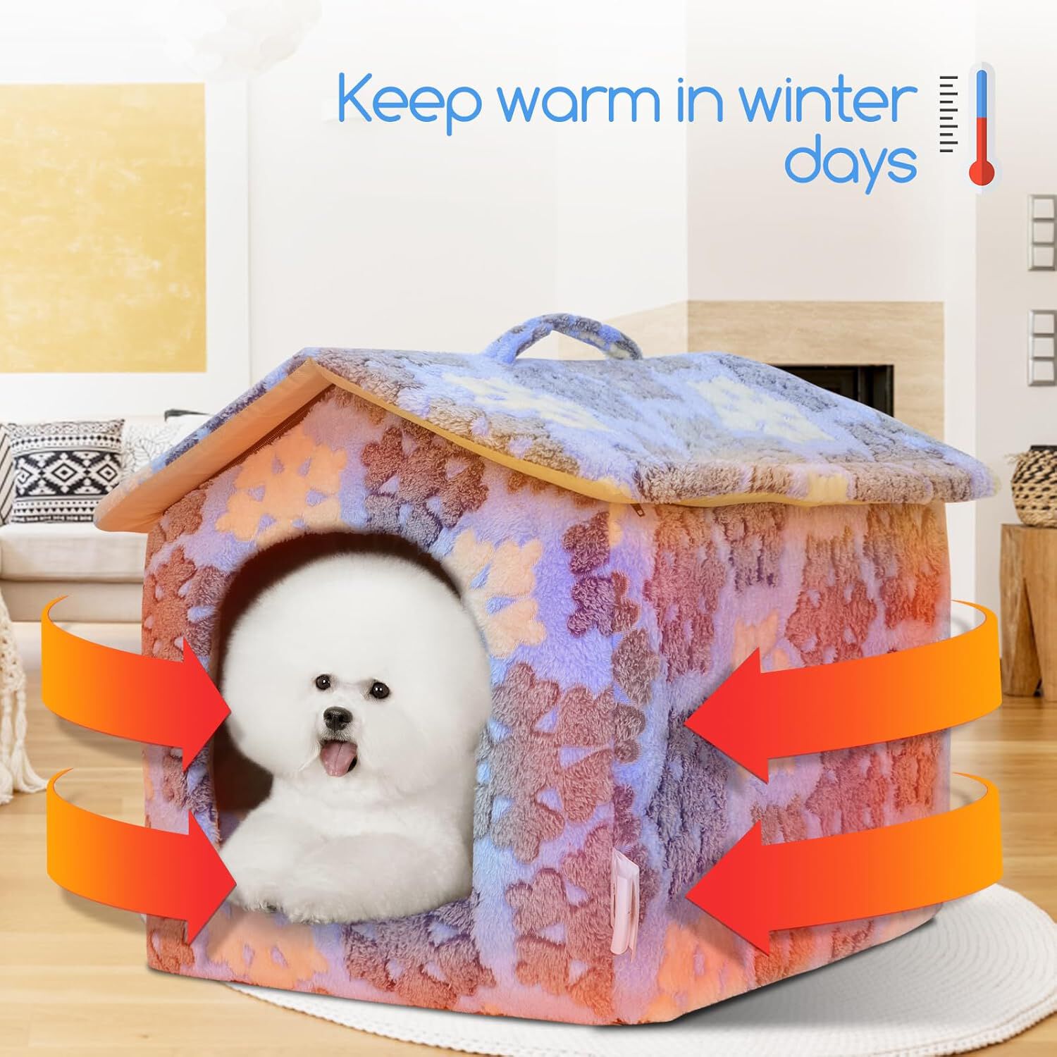 Nobleza Casa para Perro peque&ntilde;os, Cama para Gato con colch&oacute;n extra&iacute;ble, Plegable Casa para Gatos, Perros Conejos, 53x50x43cm L, Azul, , large Imagen numero 2