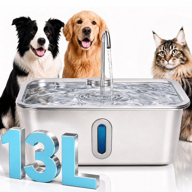 Nobleza Fuente Bebedero de Acero Inoxidable para Perros Grandes y Gatos (15 Litros) - Dispensador de Agua Gran Capacidad Apto para Lavavajillas, Bomba Silenciosa con Luz LED y Filtros de Repuesto