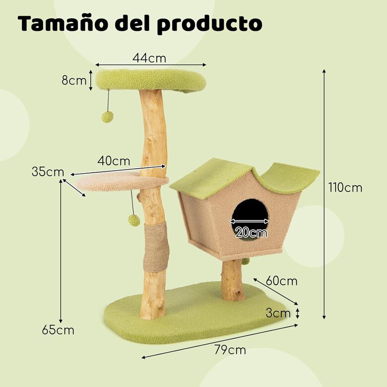 COSTWAY Torre de Madera con Plataforma Superior Acolchada para Gatos thumbnail