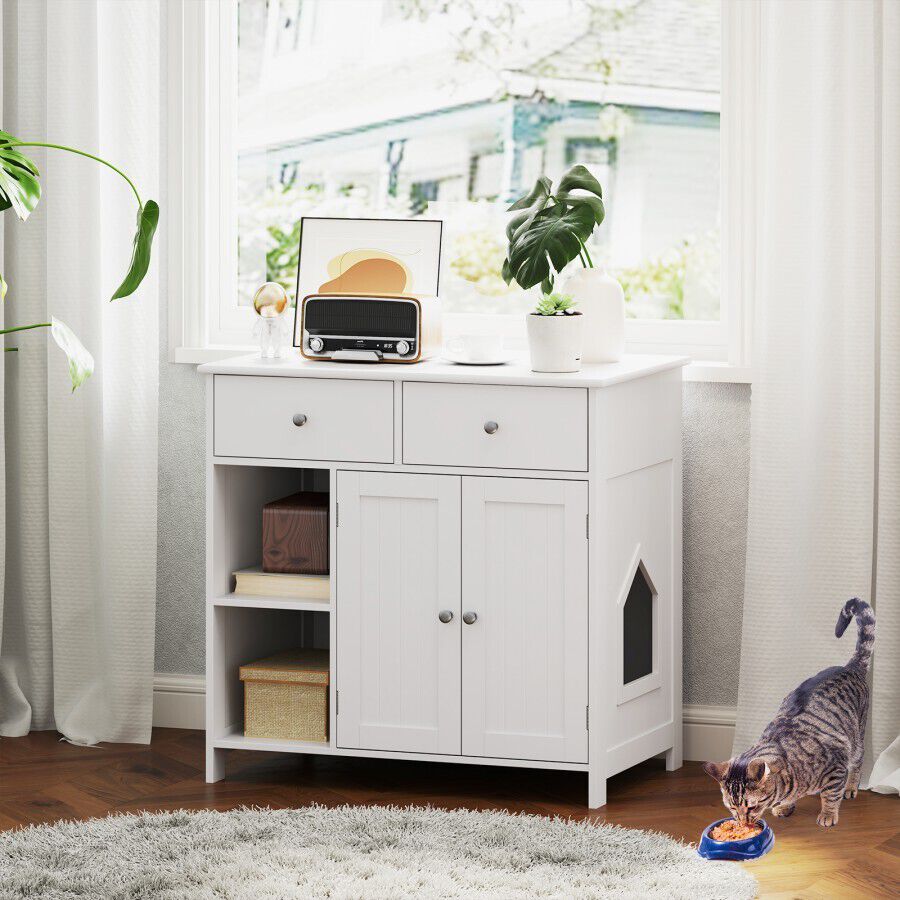 COSTWAY Recinto de Madera con Cajones y Puertas para Gatos thumbnail