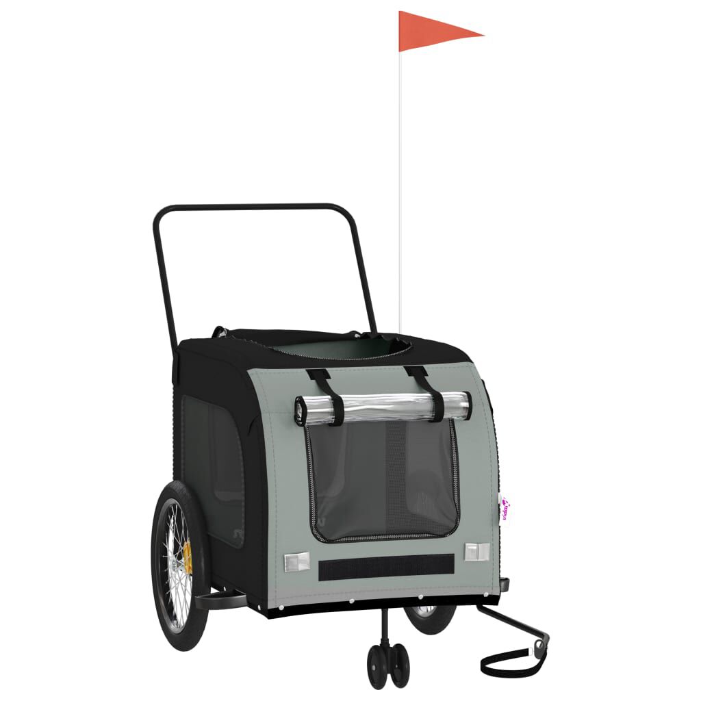 vidaXL Remolque de bicicleta para perros hierro tela Oxford gris negro, , large Imagen numero 7