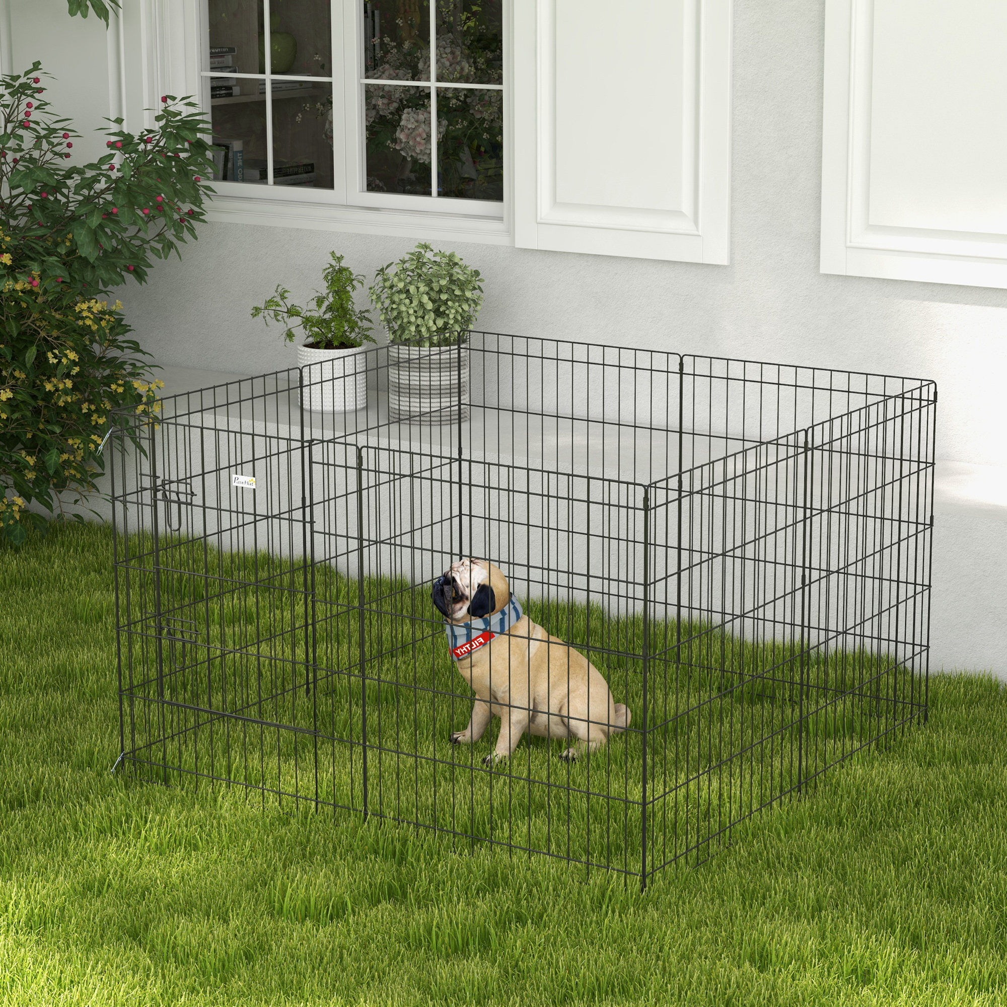 PawHut Parque de Juegos para Perros 8 Paneles Plegables Jaula Met&aacute;lica para Mascotas con Puerta y Doble Cerradura para Jard&iacute;n Patio Exterior Negro, , large Imagen numero 2