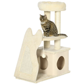 PawHut Árbol rascador pequeño con plataforma y cueva para gatos