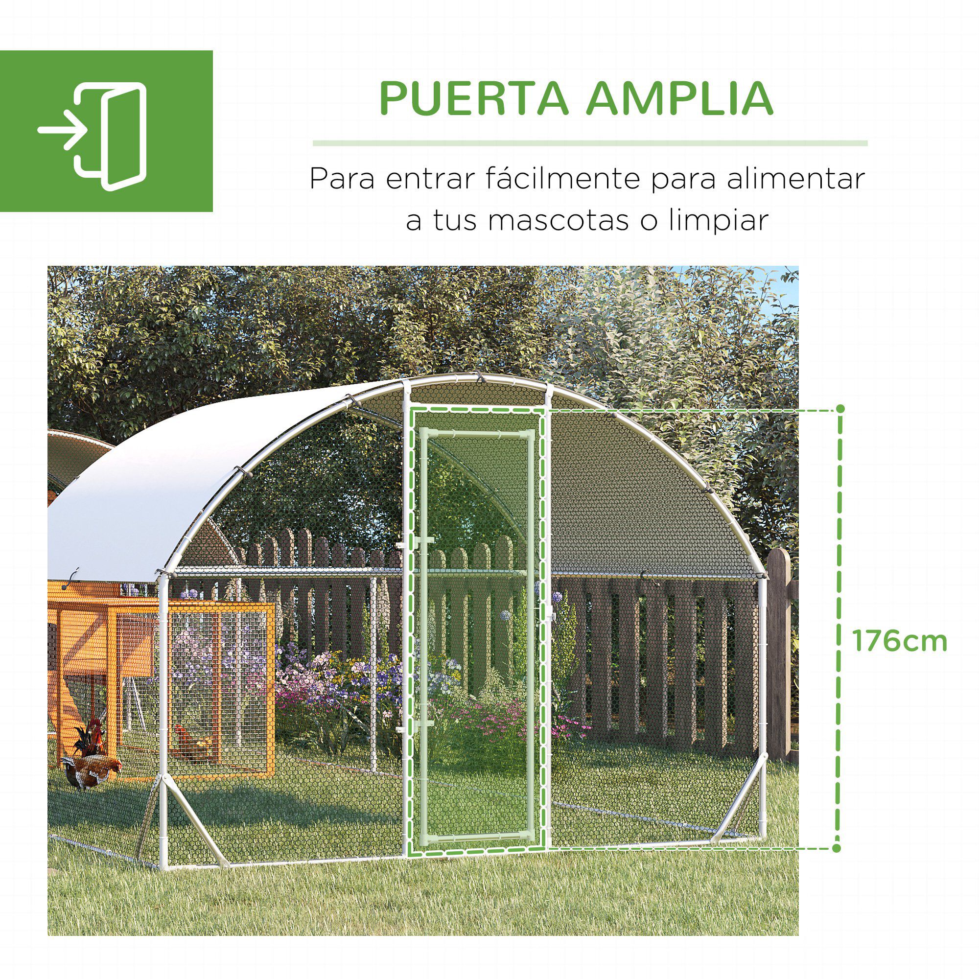 PawHut Gallinero Exterior de Acero Galvanizado 7,6x2,8x1,95 m Gallinero Grande con 4 Pisos Techo Cubierta de Tela Corral para 20-24 Gallinas Conejos Aves Plata, , large Imagen numero 5