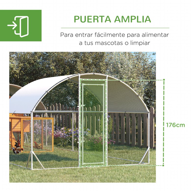 PawHut Gallinero Exterior de Acero Galvanizado 7,6x2,8x1,95 m Gallinero Grande con 4 Pisos Techo Cubierta de Tela Corral para 20-24 Gallinas Conejos Aves Plata, , large image number null