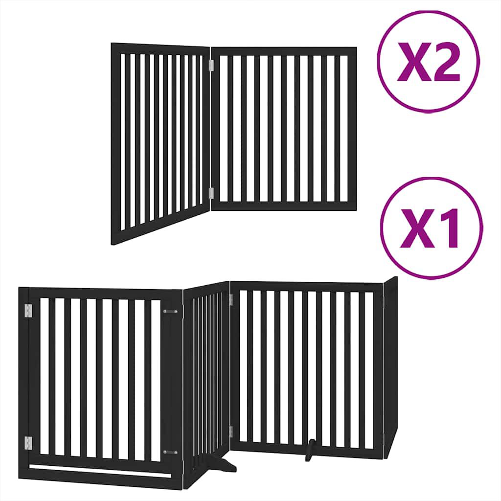 vidaXL Puerta de perros plegable 8 paneles madera &aacute;lamo negra 640 cm, , large Imagen numero 1