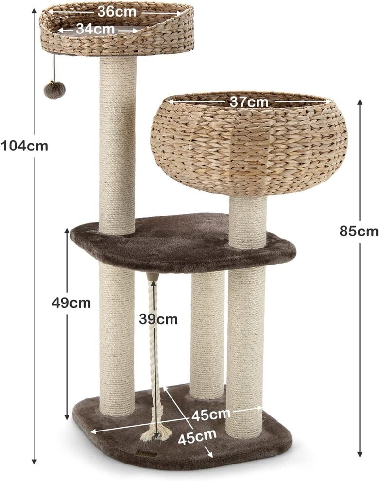 COSTWAY Árbol rascador con cama y jueguete para Gatos thumbnail