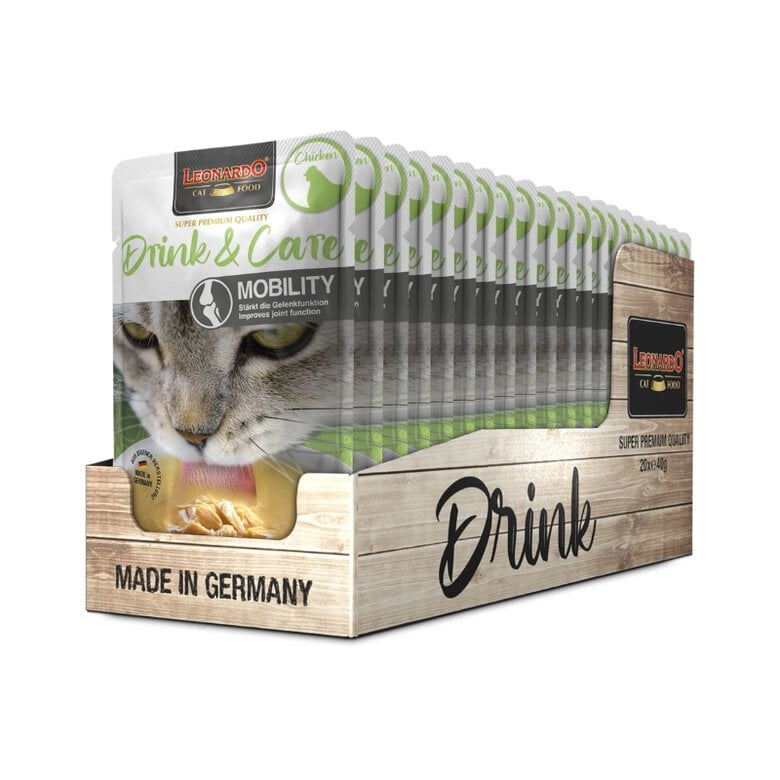 Pack 20X40 Gr - Leonardo Drink & Care Mobility Sopa con Pollo en Sobres para Gatos - Alimento complementario para gatos adultos - Promueve la ingesta de líquidos y la salud articular