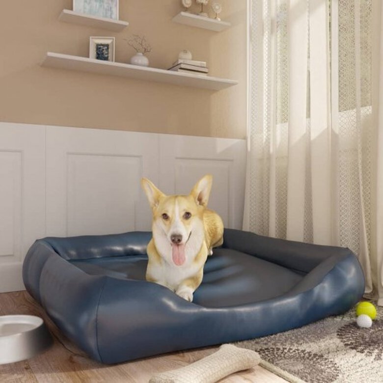 Vidaxl sofá acolchado de cuero gris para mascotas, , large image number null
