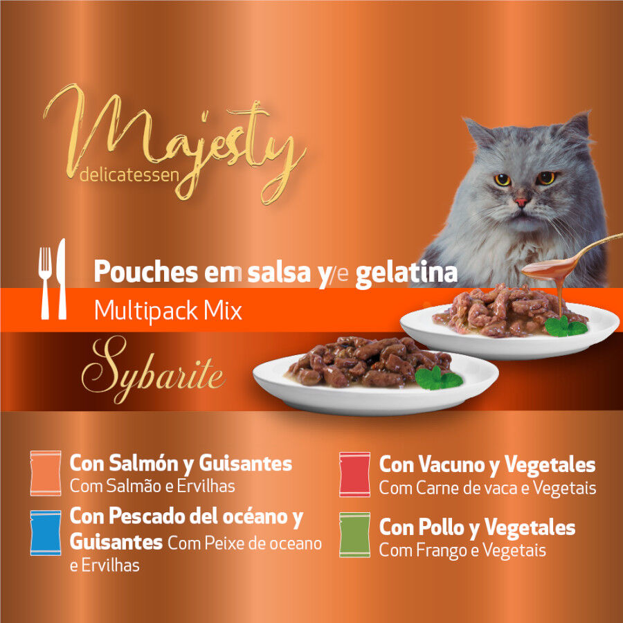 Majesty Multipack Sobres Gelatina y Salsa Mix Pescado y Carne para gatos thumbnail