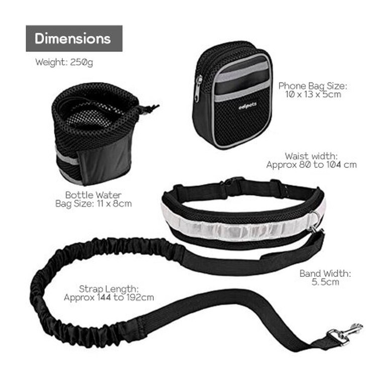 Edipets canicross correa manos libres con portabotellas negra para perros, , large image number null