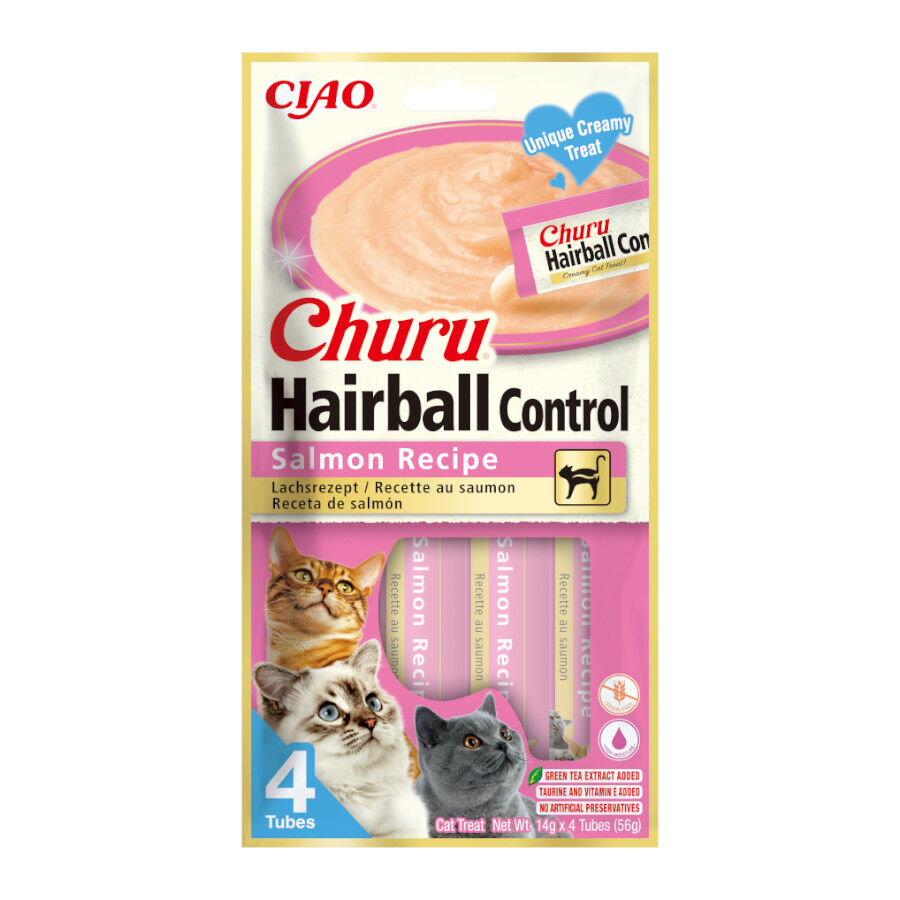 4 Sobres x 14 g Churu Hairball Control Salm&oacute;n para gatos, , large Imagen numero 1