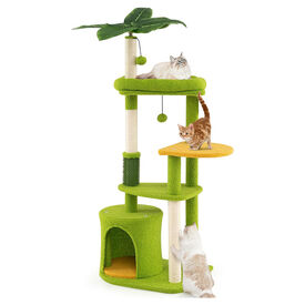 COSTWAY Rascador para Gatos Adultos, &Aacute;rbol Rascador para Gatos, Altura 122 cm, Torre Escalador con Varias Plataformas, Postes de Sisal, Nido, Tela de Felpa, Versi&oacute;n de Bosque, Verde y Naranja