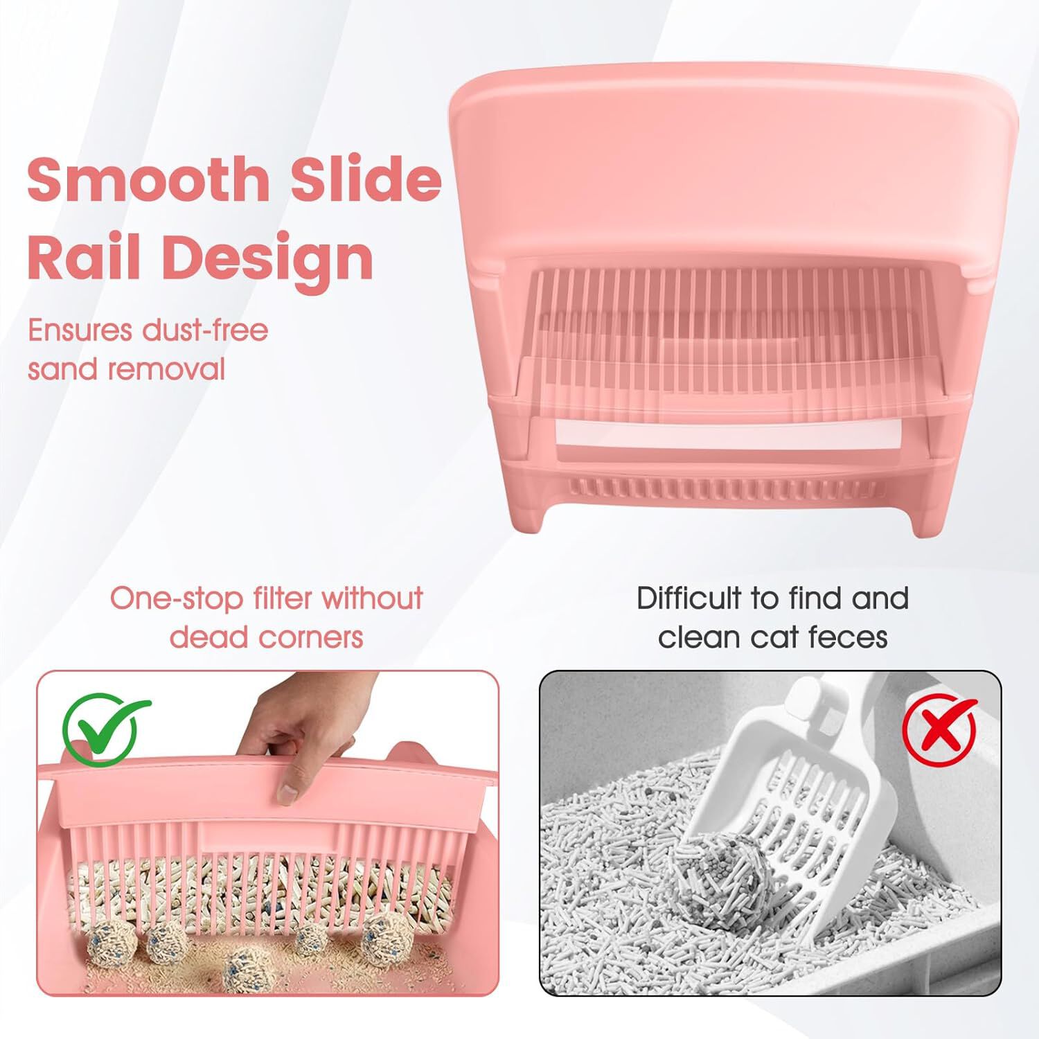 COSTWAY Arenero para Gatos con Bordes Altos, 60x46x24 cm, Caja de Arena para Gatos Semi-Autom&aacute;tica a Prueba de Salpicaduras con Bandeja Tipo Caj&oacute;n, Pala Deslizante y Pedal Filtrante de Arena (Rosa), , large Imagen numero 4