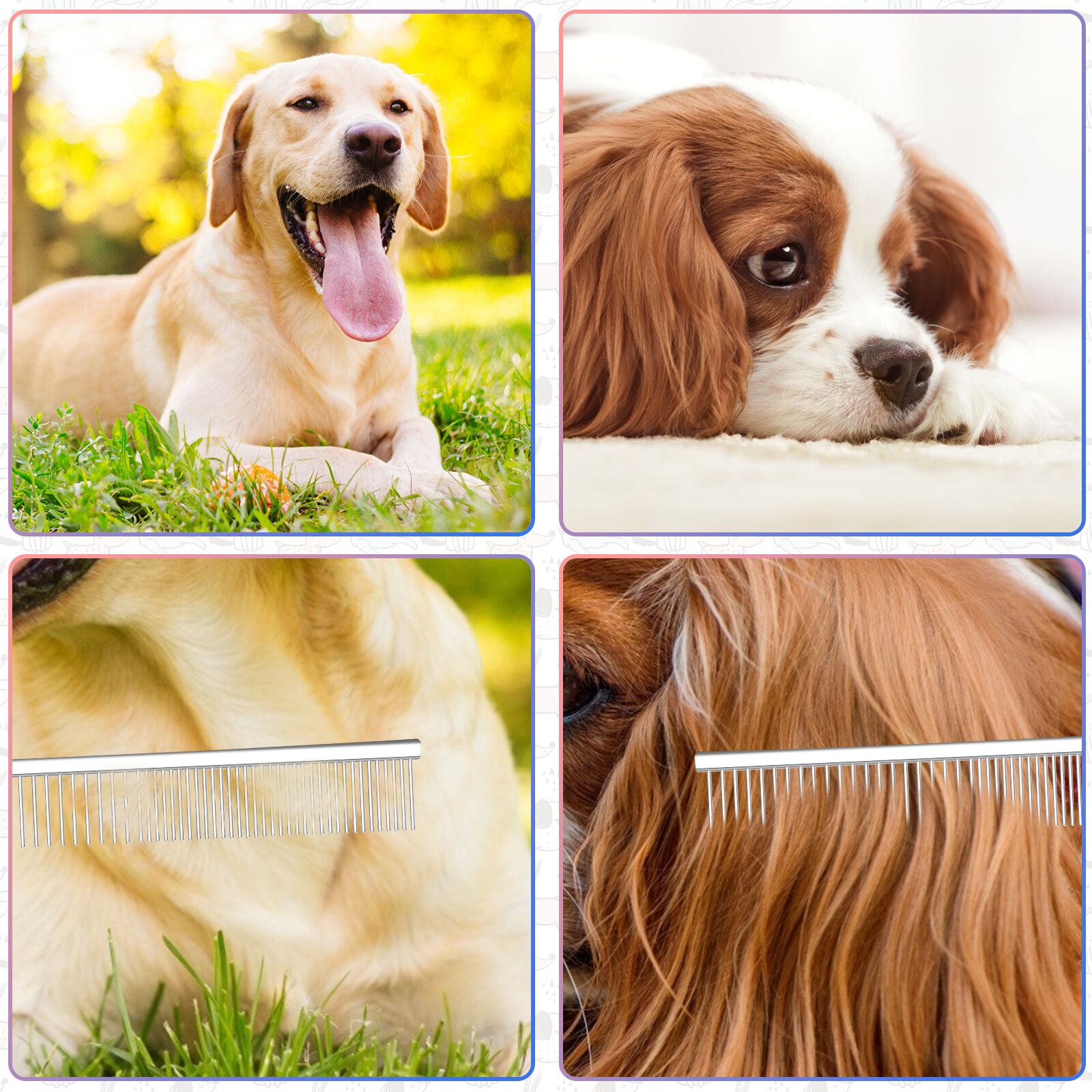 Nobleza Peines para Perros Gatos,2 en 1 Acero inoxidable Grooming Peine profesional para Perros Mascotas Peine de Dientes Redondeados(17 x 2.9cm)(1), , large Imagen numero 5