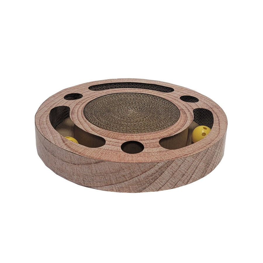 Leeby Pelusa rascador de cart&oacute;n con bola y estampado madera para gatos, , large Imagen numero 3