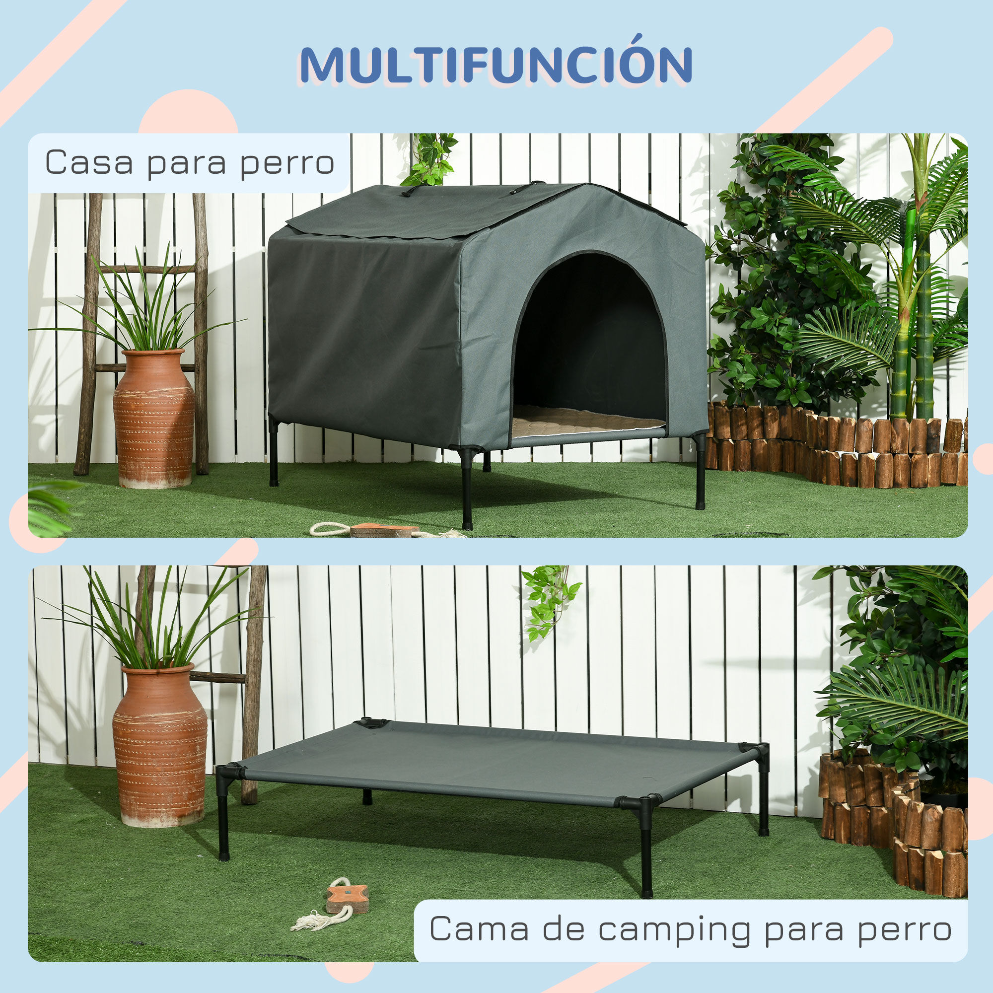 PawHut Caseta con Cama y Parasol gris para perros thumbnail
