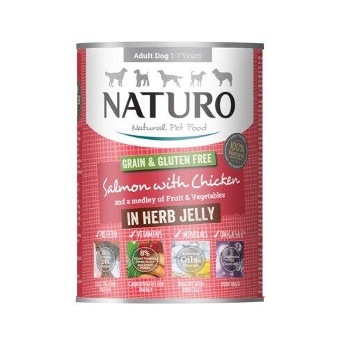 Naturo alimento h&uacute;medo lata salm&oacute;n y pollo para perros, , large Imagen numero 1