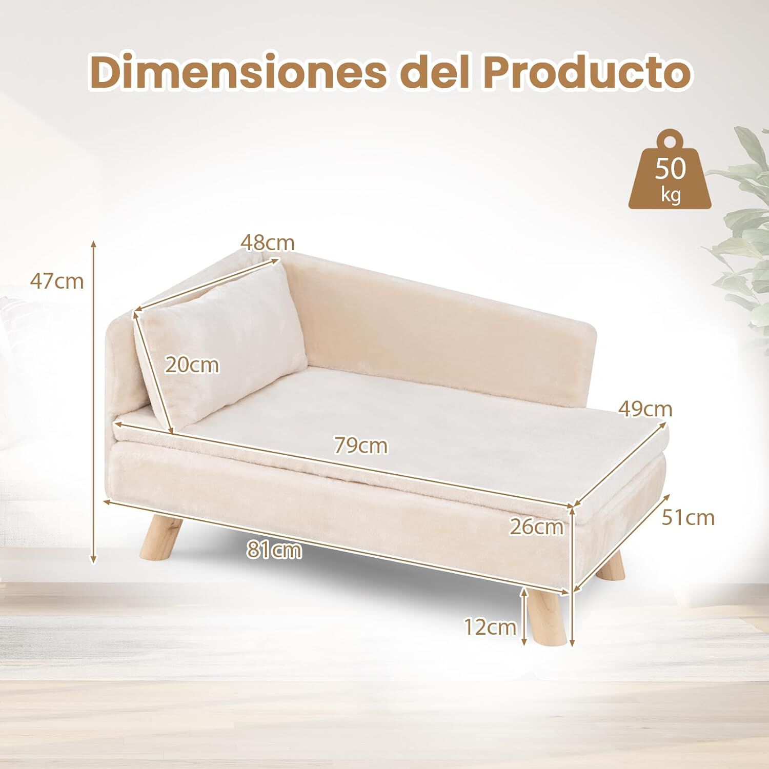 COSTWAY Cama para Gatos, mullida y Suave, sof&aacute; para Gatos medianos y peque&ntilde;os, Linda Cama para Gato con Base Antideslizante, Pies de Madera, Sof&aacute; Sill&oacute;n para Interior (Blanco,81 x 51 x 47 cm), , large Imagen numero 5