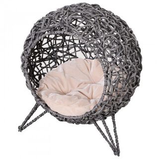 Cama cueva de ratán PawHut para gatos color Gris