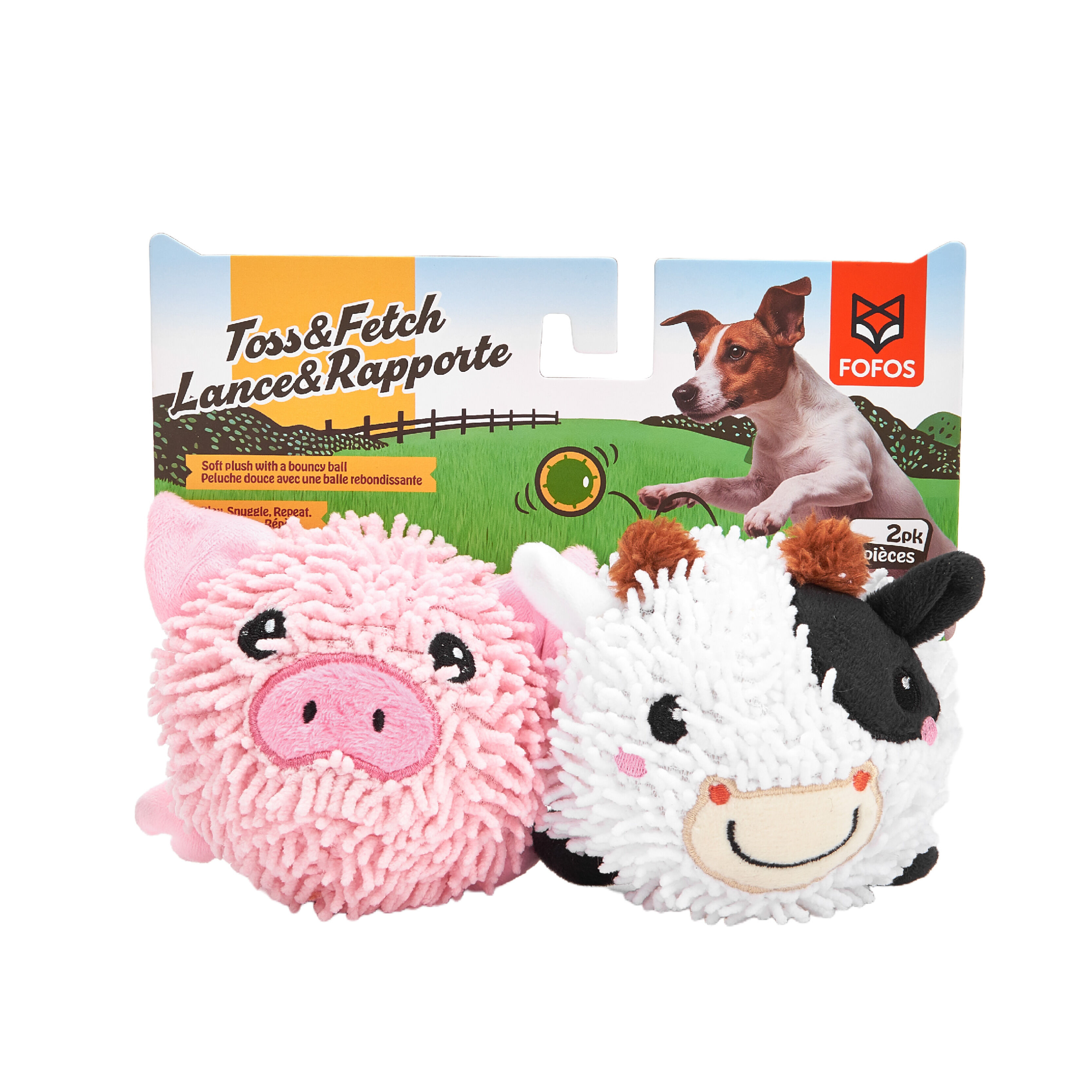 FOFOS Juguetes Peluche Toss & Fetch para Perros (2 uds) &ndash; Cerdo & Vaca con Pelota, , large Imagen numero 1