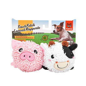 FOFOS Juguetes Peluche Toss & Fetch para Perros (2 uds) &ndash; Cerdo & Vaca con Pelota