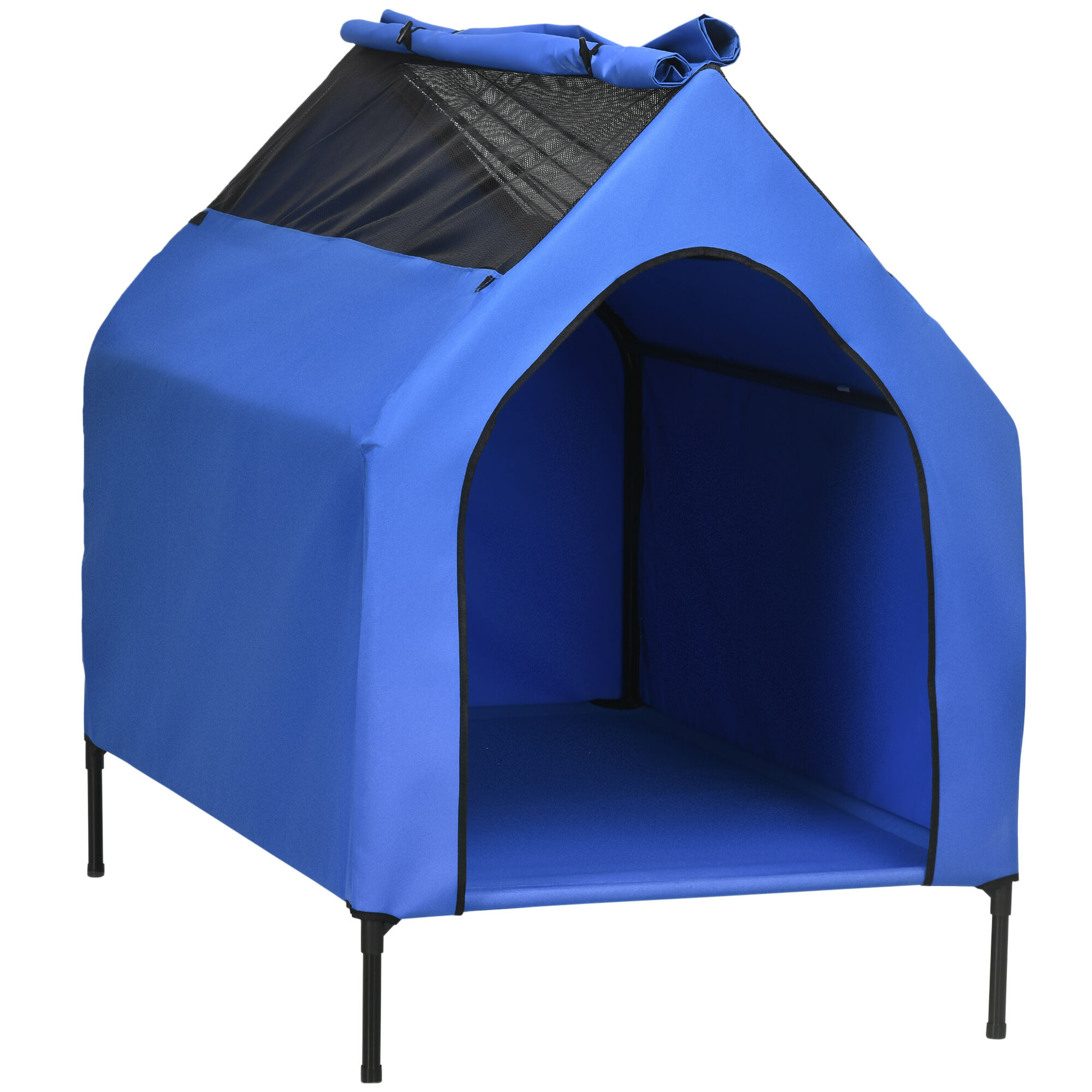 PawHut Caseta para Perros 130x85x121 cm Cama Elevada para Mascotas con Cubierta Desmontable y Ventanas de Malla para Perros Grandes y Extra Grandes Azul., , large Imagen numero 8