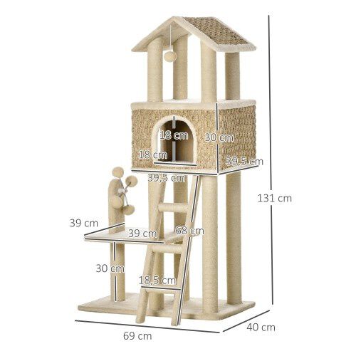 Pawhut &aacute;rbol rascador beige de sisal para gatos, , large Imagen numero 2