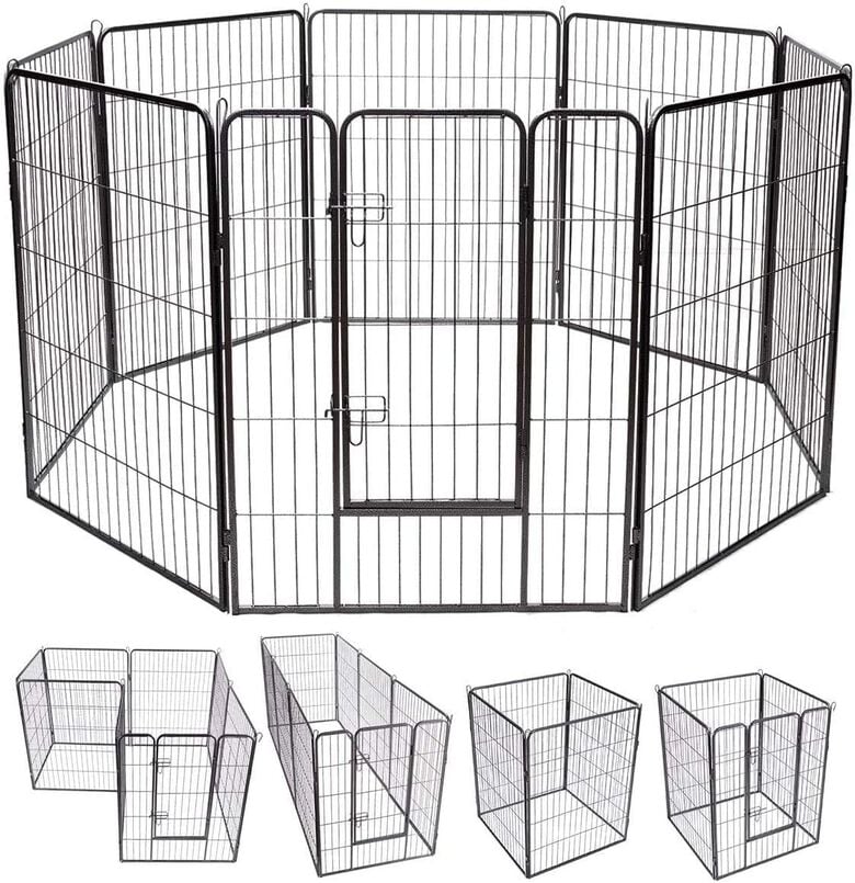 COSTWAY Parque de Metal Plegable para Perro Animales Barrera de Seguridad con Puerta y Cerradura para Cachorros de Jardín Interior Exterior thumbnail