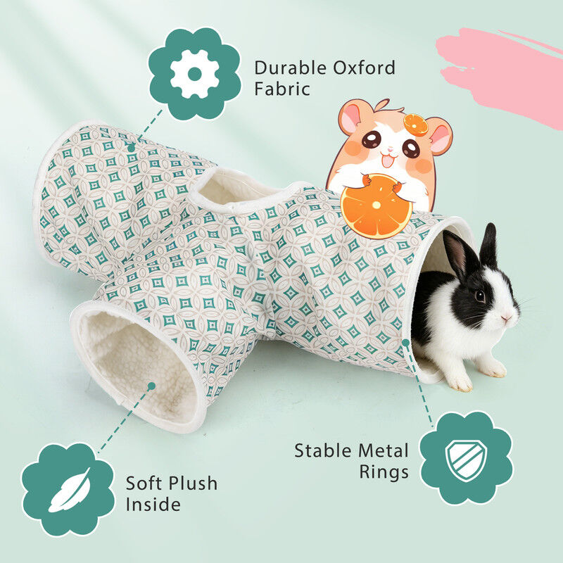 Nobleza T&uacute;nel para Cobayas y Conejos de 3 V&iacute;as &ndash; Resistente a Mordeduras, Tela Oxford, Plegable &ndash; Juguete Interactivo para Ratas, Chinchillas y Hurones &ndash; &Oslash;15 x 45 cm, Blanco y Verde, , large Imagen numero 2