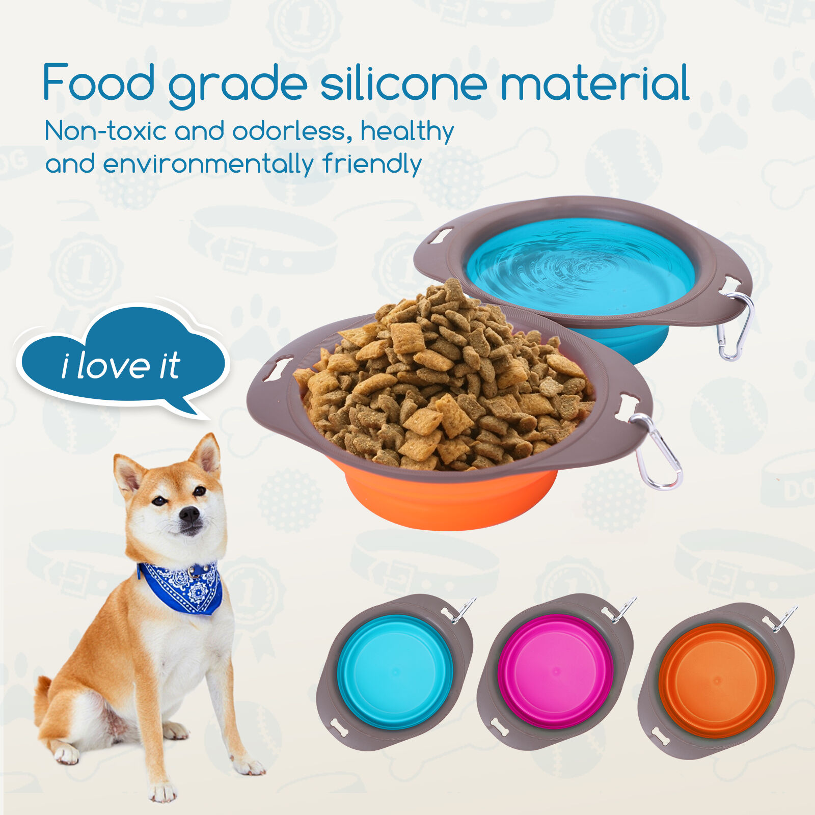 Nobleza - 3 unidades Platos de viaje para perros, Plegable Viajes Silicona para Gatos Perros, Comedero para Mascotas Bebedero, Ligero & Port&aacute;til, Bebedero Port&aacute;til de Agua Potable con mosquet&oacute;n 540ml, , large Imagen numero 4