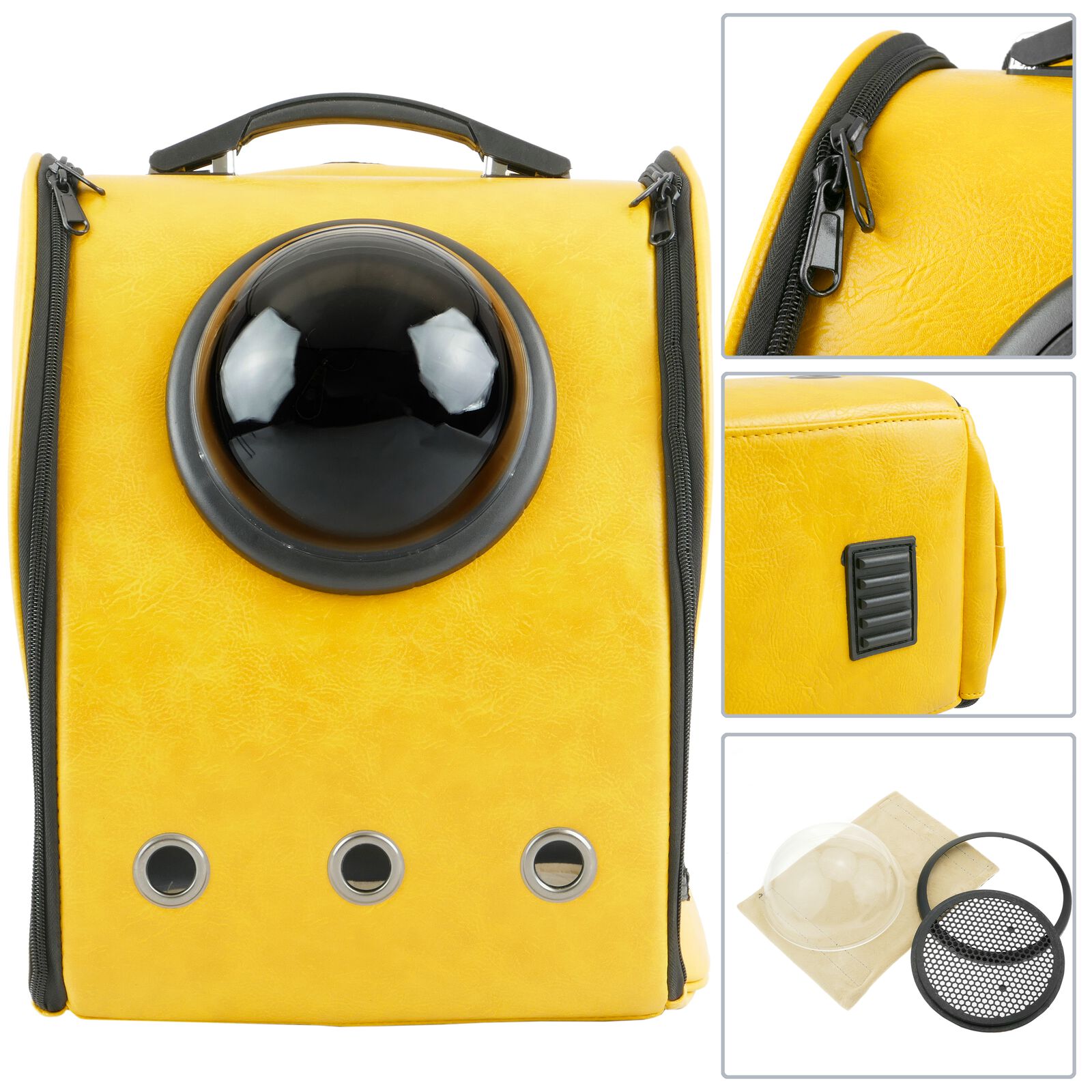 Mochila para transporte de mascotas gato y perro Transportin de imitaci&oacute;n piel amarillo, , large Imagen numero 4