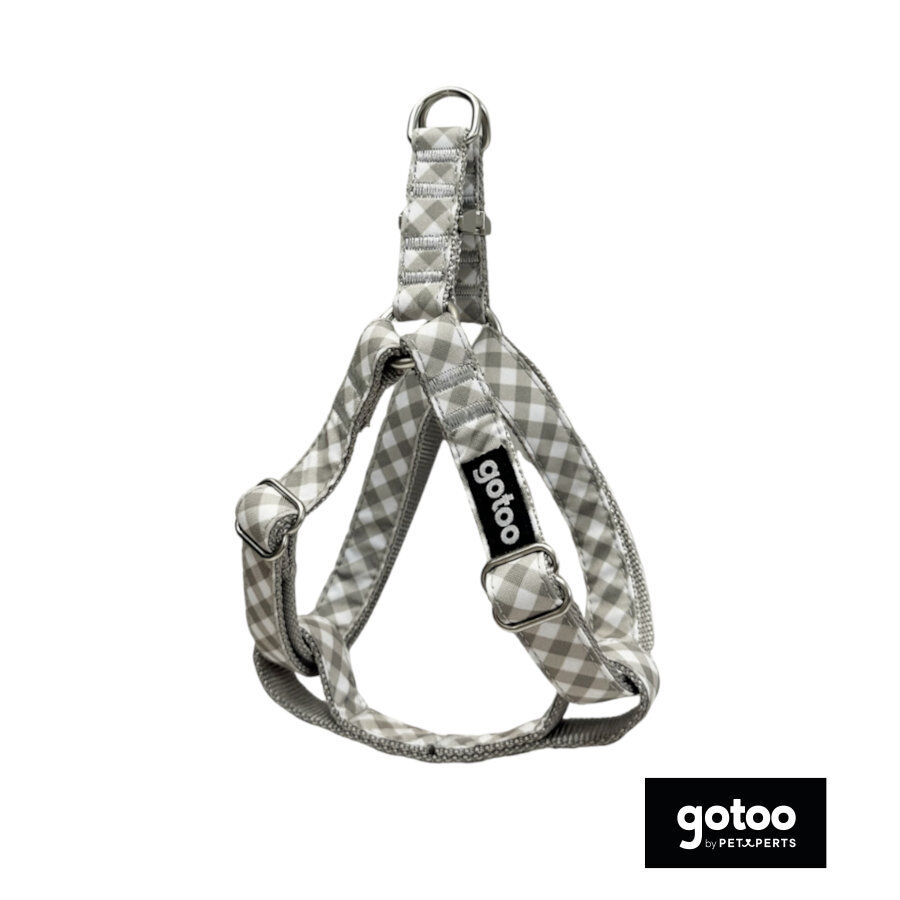 Gotoo Arnés estampado cuadro vichy gris para perros thumbnail