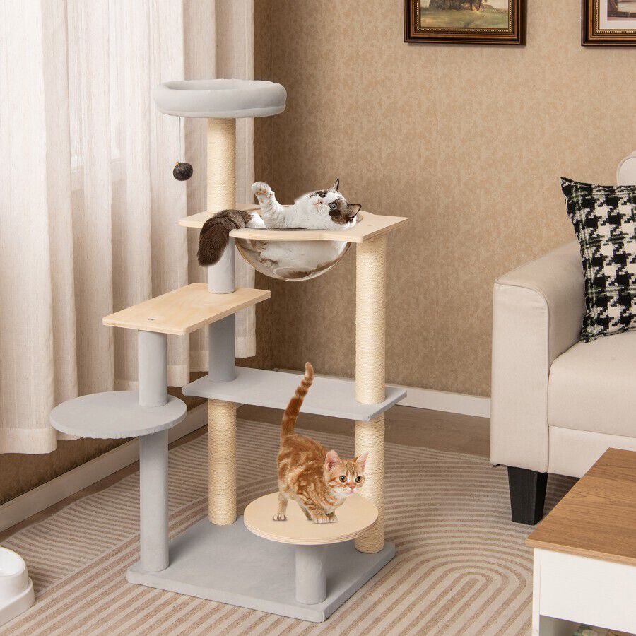 COSTWAY &Aacute;rbol de Gato Moderno, Torre de Gato Multinivel de 113 cm con Perchero Acolchado Desmontable, Postes de Rascado de Sisal, Plataformas de Salto, Pelota Colgante, Centro de Actividades para Gatos, , large Imagen numero 3